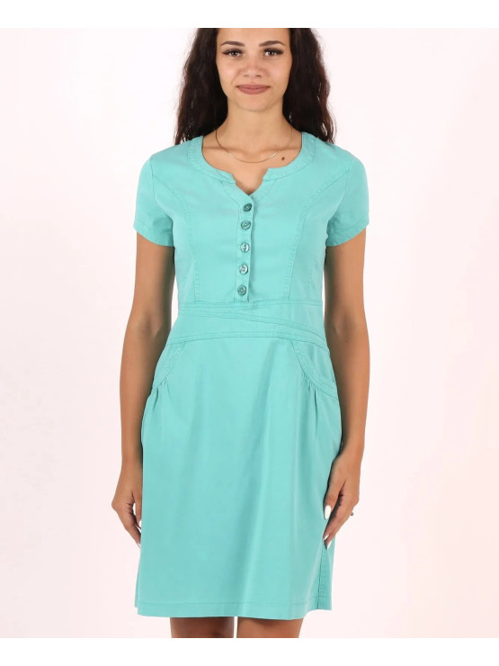 Лятна рокля от тенсел и памук в аквамариново синьо
