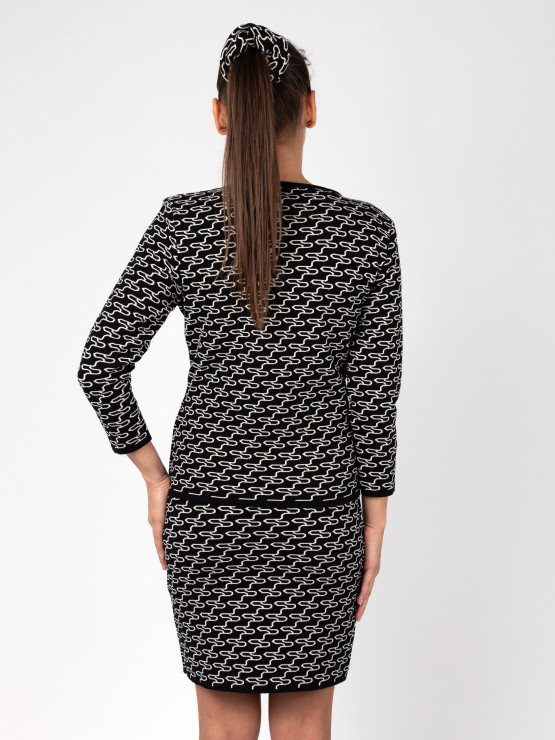 Дамска жилетка тип сако с огледален жакард в черно