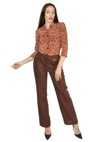 Кафяв панталон от лен и вискоза Кафяв панталон от лен и вискоза