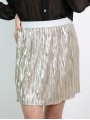 Къса пола от ефектен плисиран лъскав плат - цвят шампанско