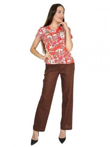 Оранжева блуза на цветя с къс ръкав Оранжева блуза на цветя с къс ръкав