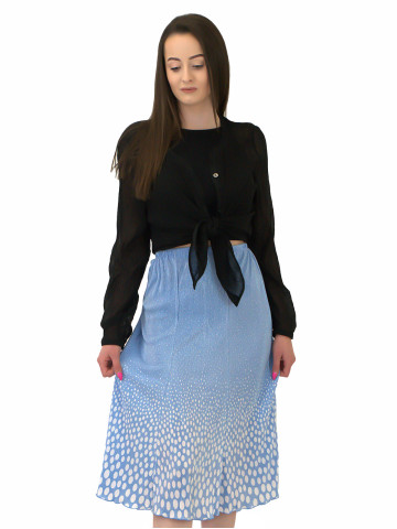 Синя плисирана пола на точки с ластик в кръста с дължина под коляното Синя плисирана пола на точки с ластик в кръста с дължина под коляното