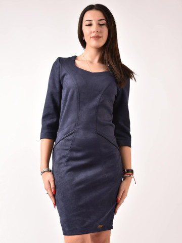 Дамска рокля от велур в тъмно синьо - Емили Дамска рокля от велур в тъмно синьо - Емили